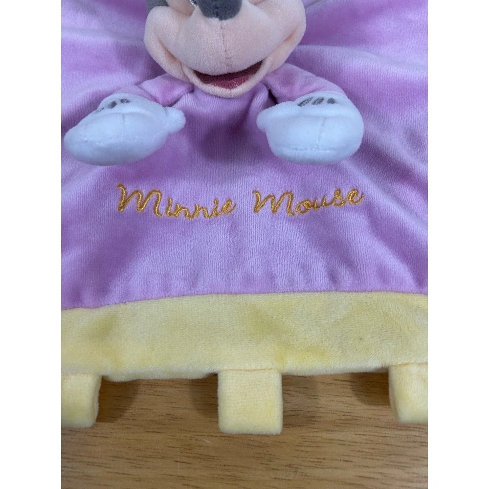 Disney Parks Minnie Mouse Lovey Security Blanket Purple Yellow Tag Crinkle Plush